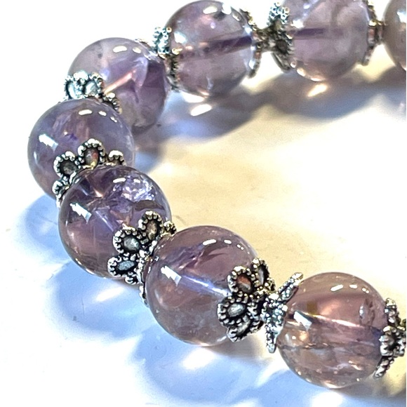 Natural Amethyst Stretchy Bracelet With Hello Kitty Charm Crystal Gemstone - Picture 3 of 6